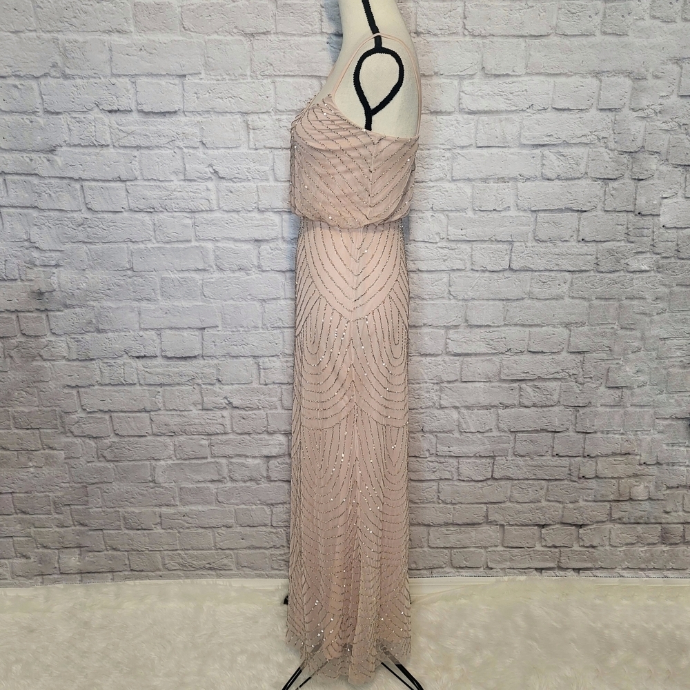 Adrianna Papell Dress Blush Pink Beaded Spaghetti Strap Evening Gown Womens Sz 2 - Picture 5 of 9